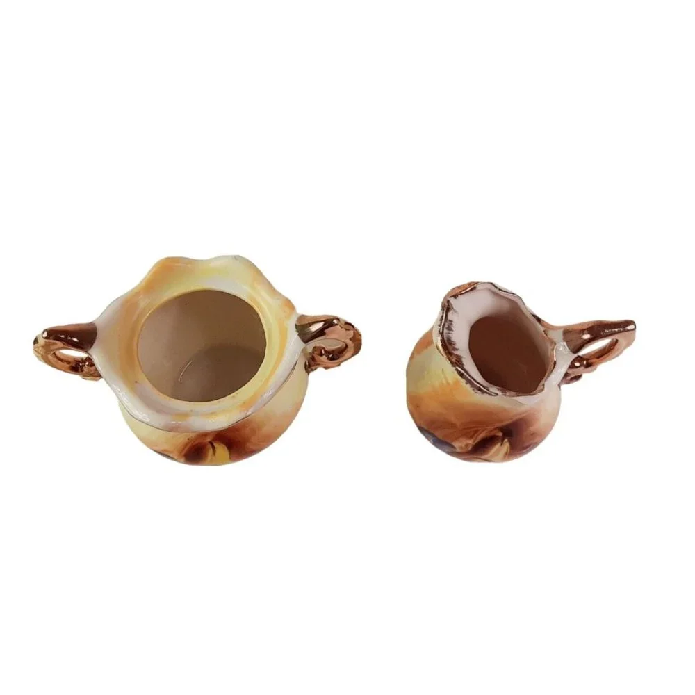 Vintage Enesco Porcelain Creamer and Sugar Bowl Set Hand Painted Fruit Design/GC
